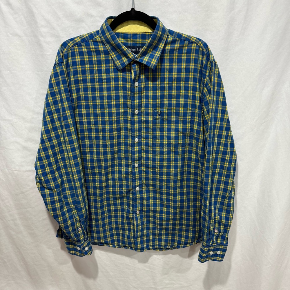 Allen Solly Sport Fit Blue Yellow Plaid Button Up Shirt XL (44)‎ Office Corp